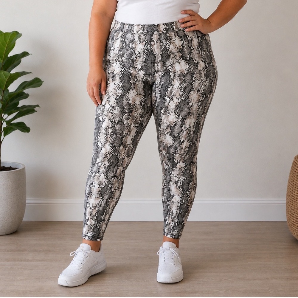 Old‎ Navy Womens Grey Snakeskin Print High Waisted Cotton Stretch Leggings XL